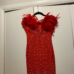 Elegant Red Feathered Dress